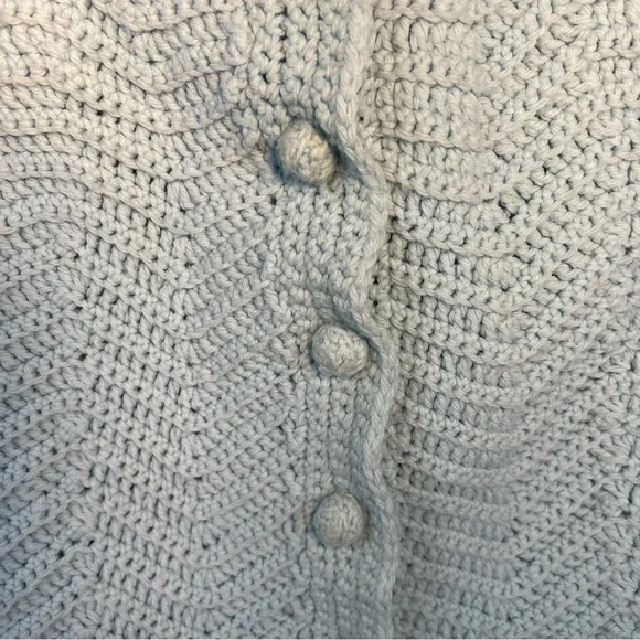 Handcrafted Vintage Crocheted 1960’s Blue Poncho Cape Grannycore Boho Size Small - Picture 2 of 6